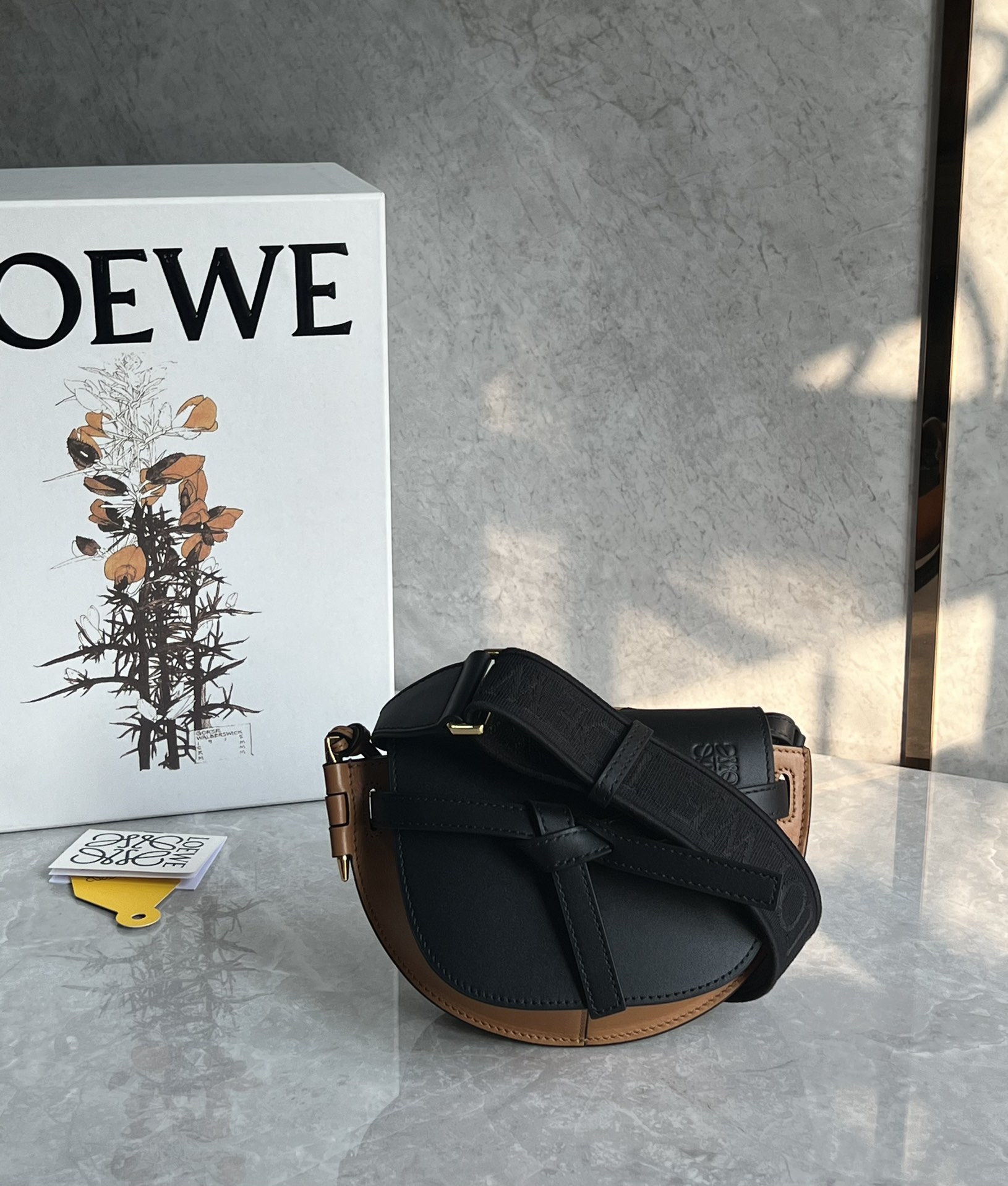 Loewe Mini Gate Dual Bag in Soft Calfskin and Jacquard Black/Brown